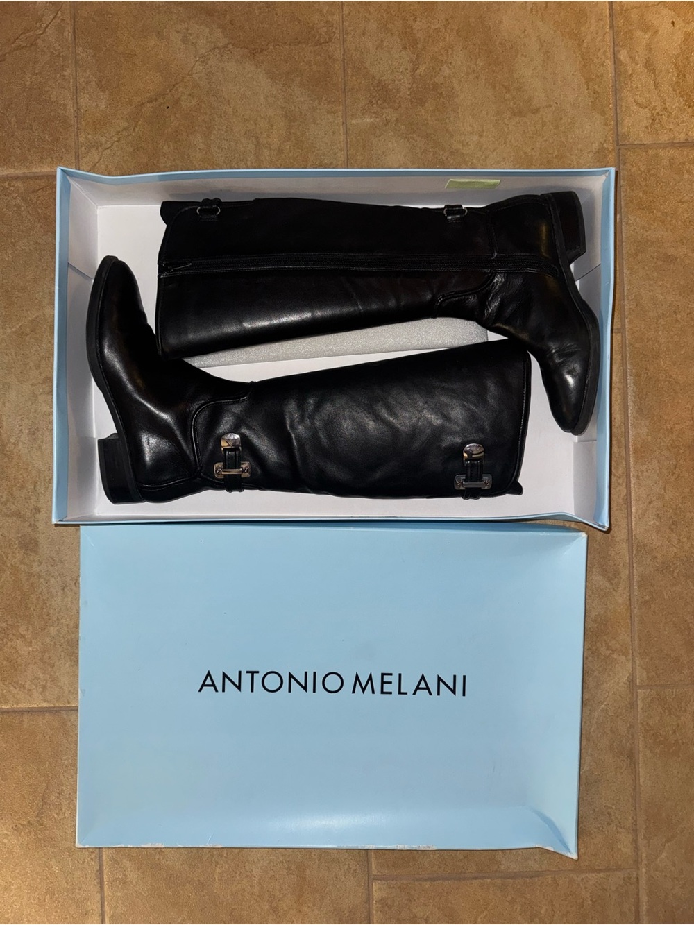 ANTONIO MELANI Black Leather Buckle Boots